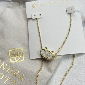 KENDRA SCOTT Elisa Cat Iridescent Drusy Pendant 14k Gold Chain Necklace NEW NWT